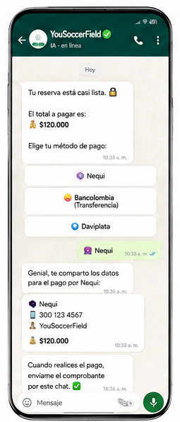 Paso 4: jugador recibe las opciones de pago disponibles y las instrucciones para completarlo